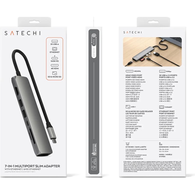 Satechi ST-P7SM hub & concentrateur USB Type-C 10000 Mbit/s Gris