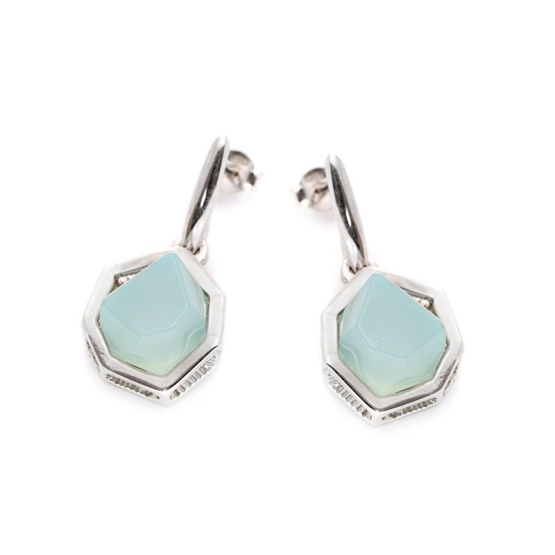 BO AGATE BLEUE ARGENT RHODIE