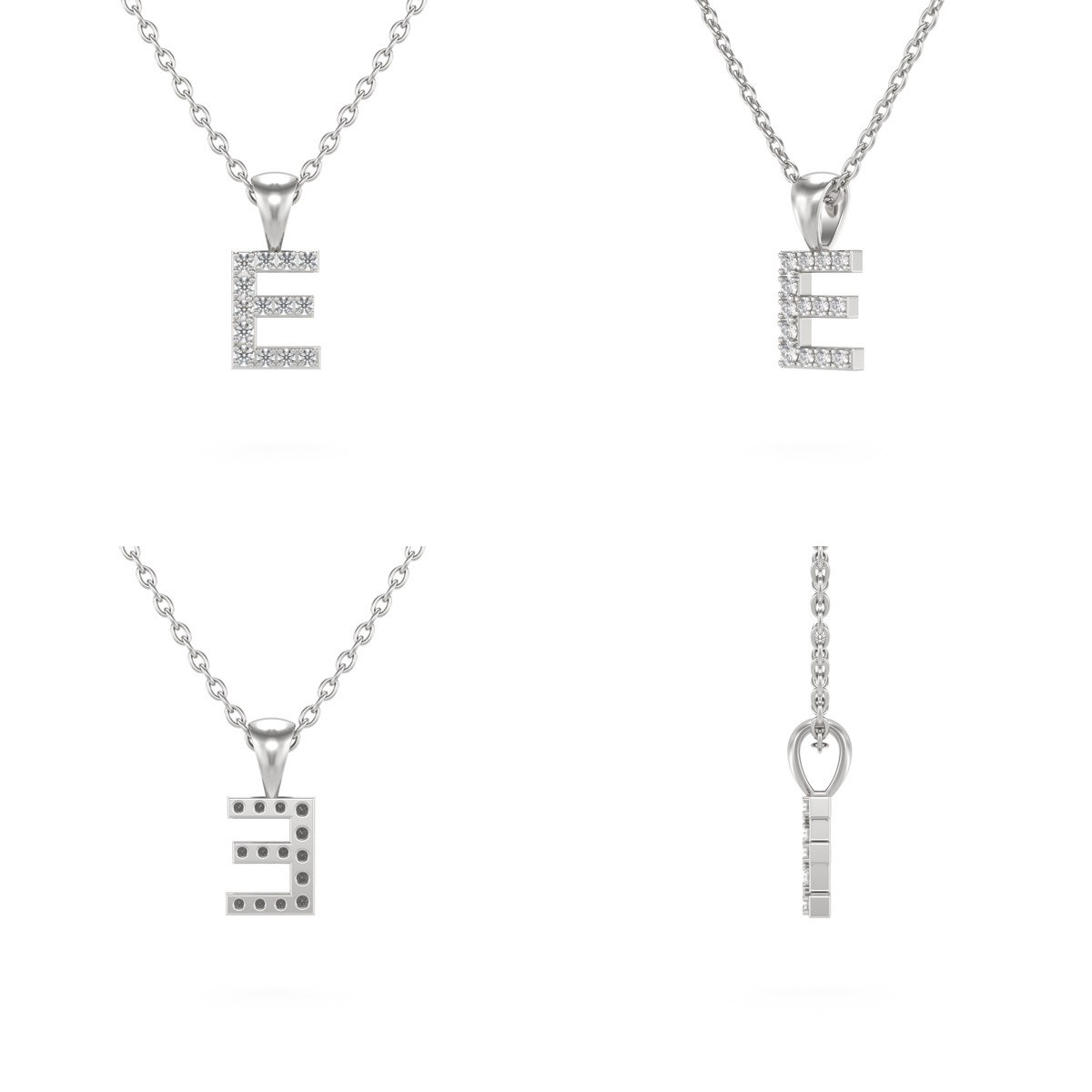 Collier Pendentif ADEN Lettre E Diamant Chaine Argent 925 incluse 0.72grs