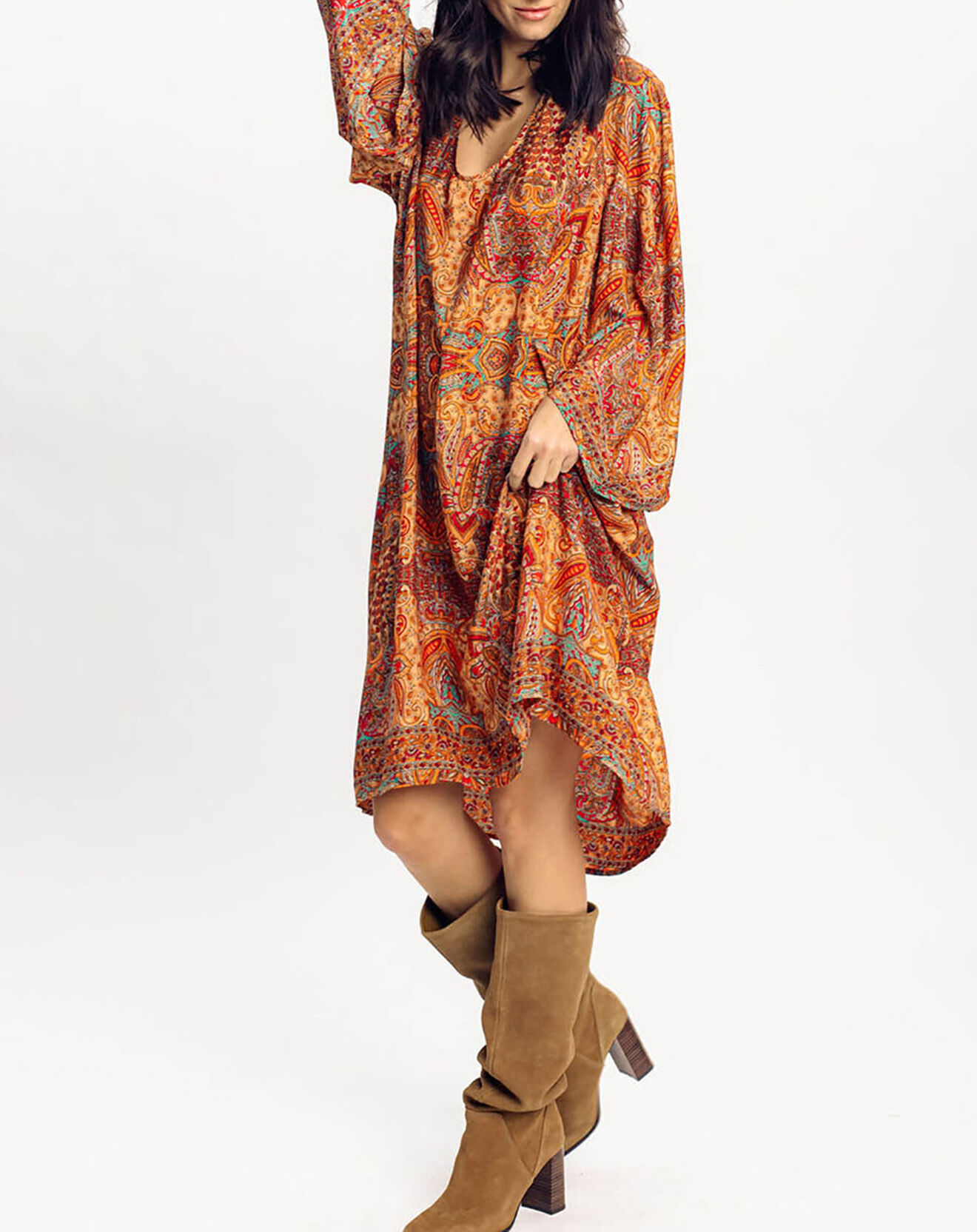 Lauren Vidal Robe en Soie mélangée Sasha imprimée papaye