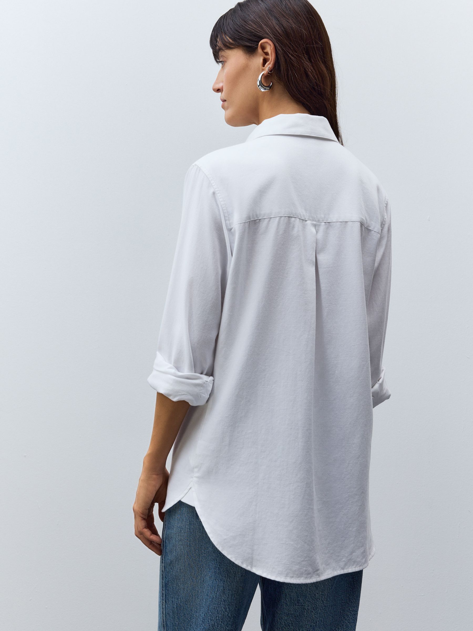 Wit - Ruimvallend 100% katoenen button-down casual overhemd met lange mouwen