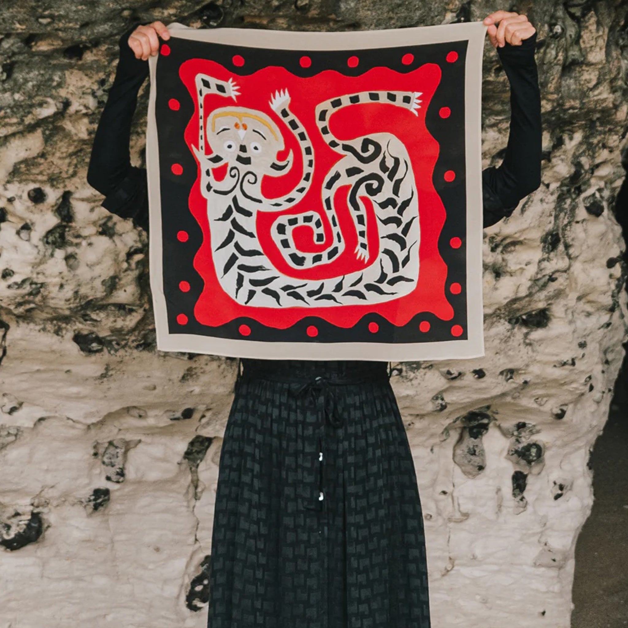 Adult Foulard Red Dragon MIDI Rot Schwarz Beige