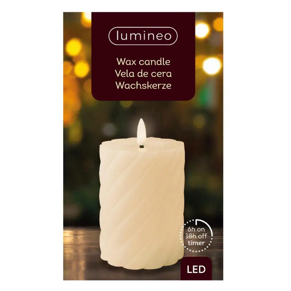 Lumineo Luxe LED kaars - creme wit - D7,5 x H12,3 cm - timer