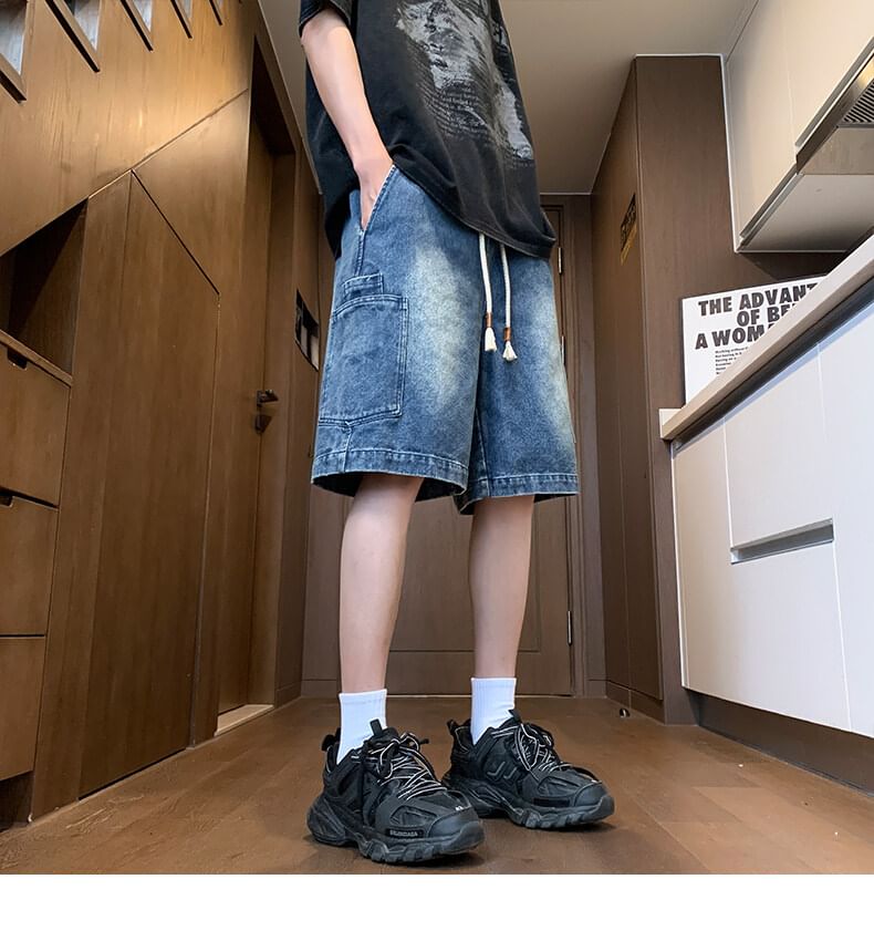 Priam - Hoge taille gewassen denim cargo shorts