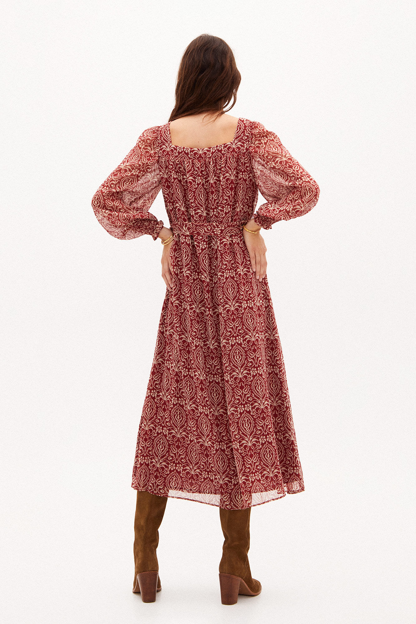 Nadia Vestido midi estampado - Beige