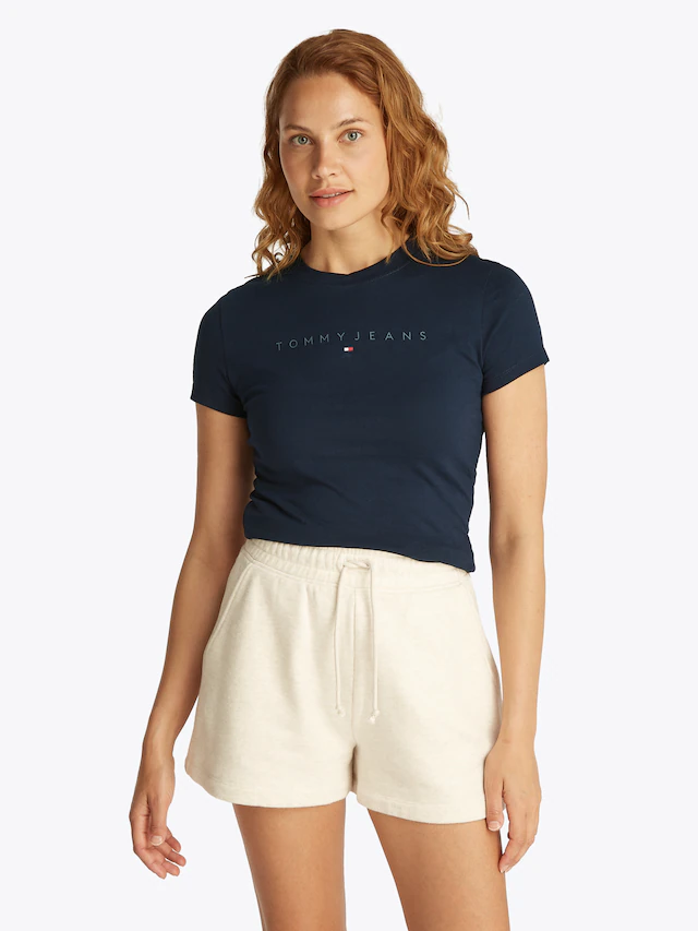 Tommy Jeans Curve T-Shirt »TJW SLIM TONAL LINEAR TEE EXT« in Grossen Grössen, Logodruck, Figurbetont
