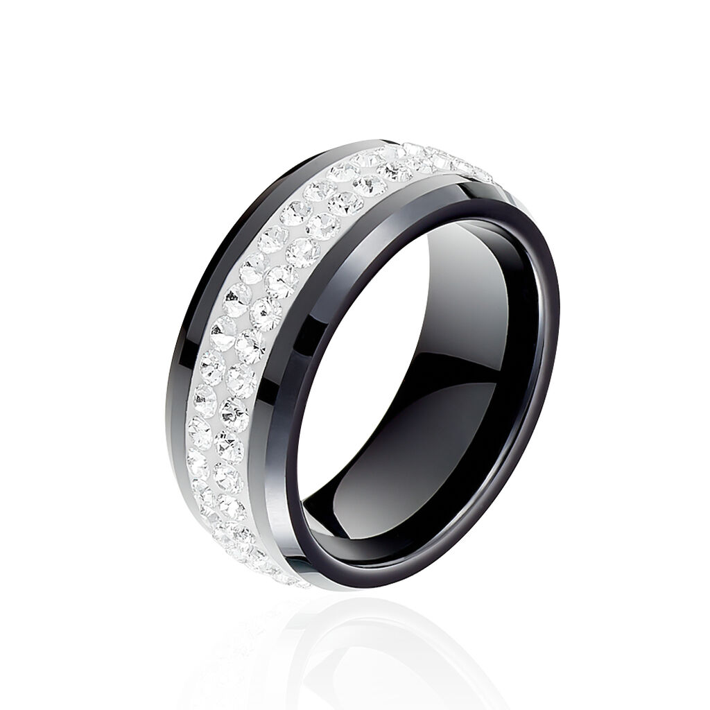 Bague Noire Ceramique Blanc Céramique Et Strass