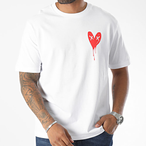 Tee Shirt Oversize Large Heart Series Red Blanc