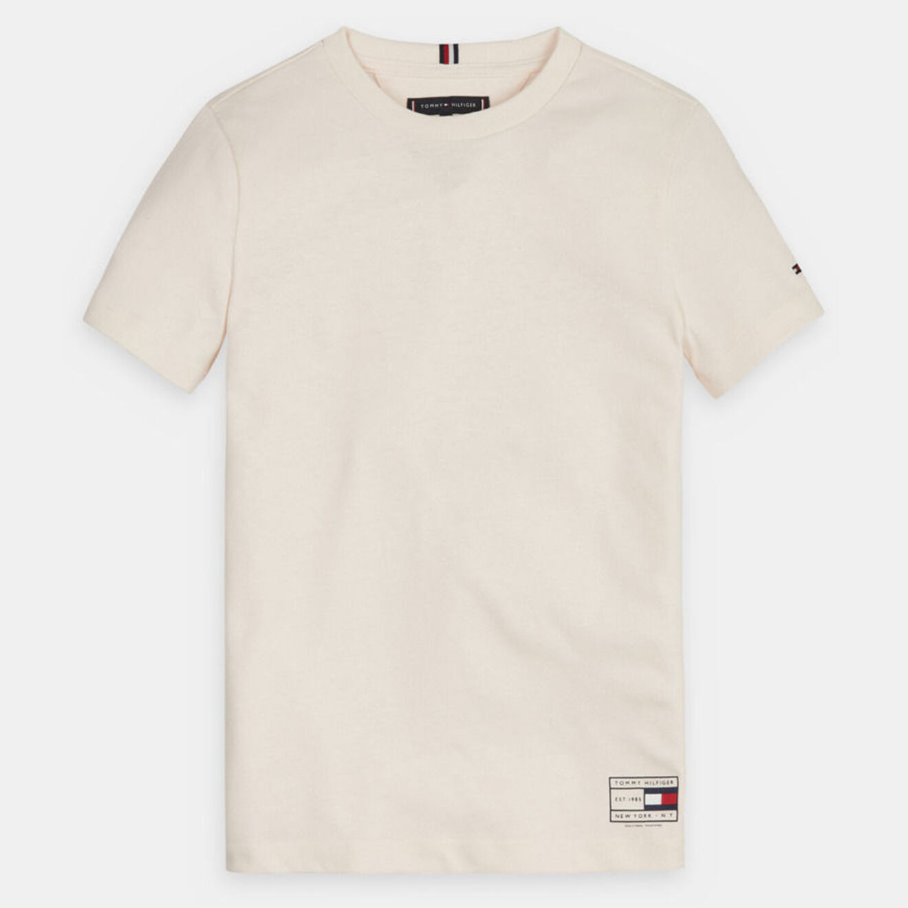 Tommy Hilfiger T-Shirt en Coton bio à logo à la base écru