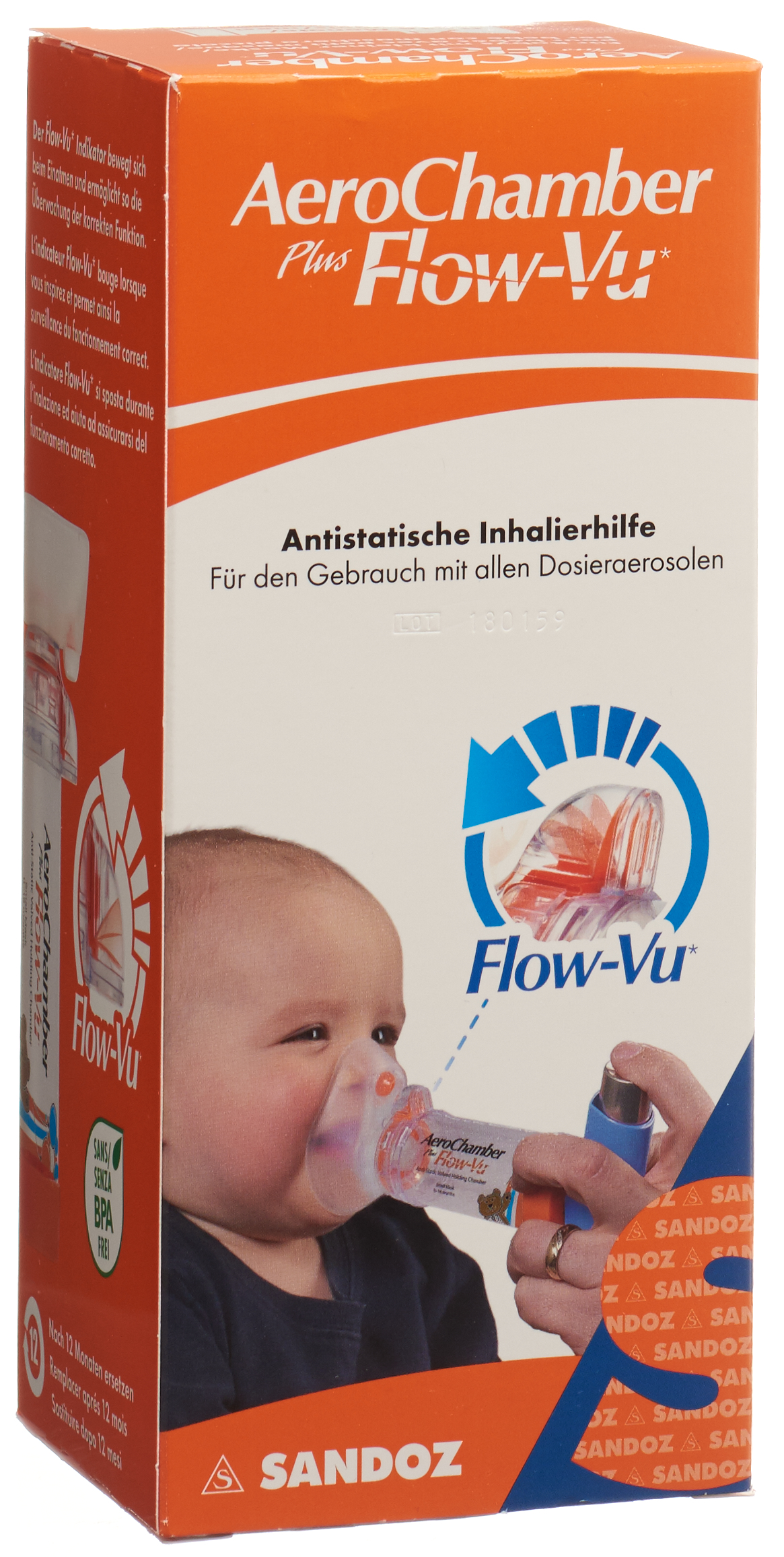 AEROCHAMBER PLUS Flow-Vu mit Maske (0-18 Monate) orange 1 Stk