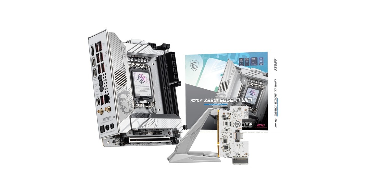 MSIMPG Z890I EDGE TI WIFI socket 1851 moederbord  (Wit/zilver, RAID, 5Gb-LAN, Wi-Fi 7, BT, Sound, Mini-ITX)