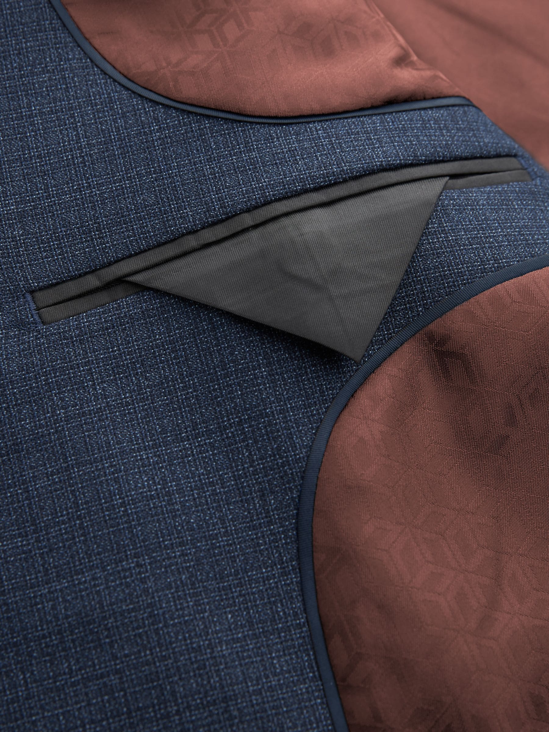Blauw - Slim Fit - Colbert van wolmix met textuur