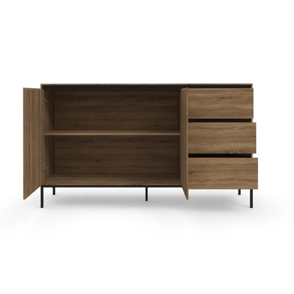 Bari - Dressoir met 2 deuren en 3 laden en eiken effect