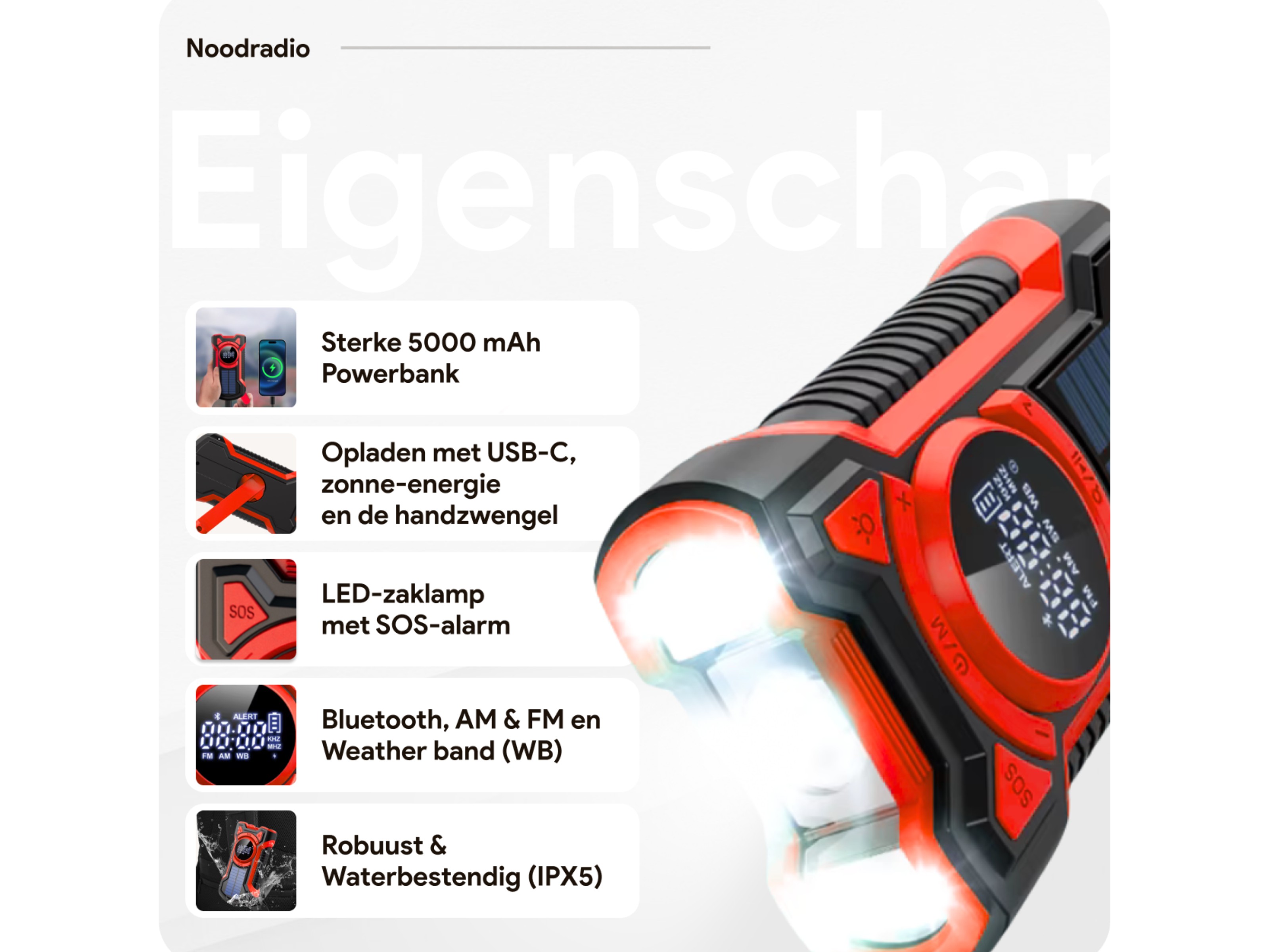 Thousandtravelmiles Noodradio met powerbank - Red