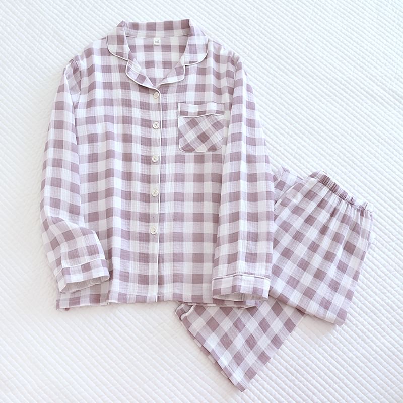 Finlies - Pyjamaset: Gingham overhemd met knoopjes + broek