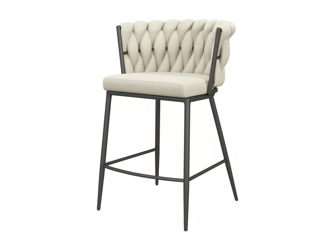 TESSA-Silla de bar de tela crema y metal negro
