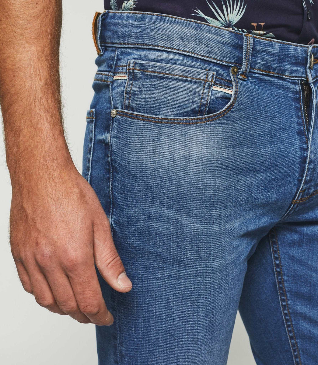 Jean slim délavé  en coton recyclé bleu moyen 