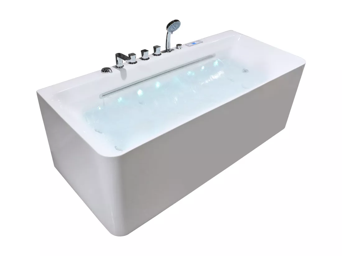 Baignoire balnéo semi-ilot blanche - 1 place - 470 L - 170 x 75 cm - KIRANA