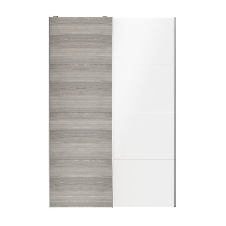 Portes de placard coulissantes 2 vantaux panneaux blancs brillants et effet chêne grisé GoodHome Atomia H. 225 x L. 150 x ép. 5,5 cm