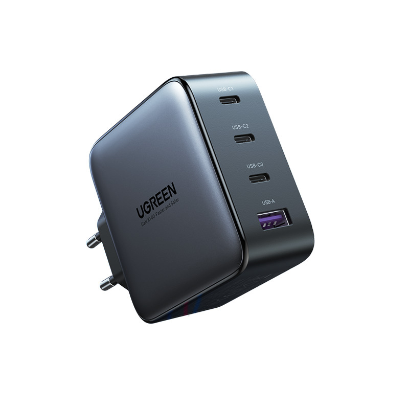 (100W) GaN 3-fach USB C / USB A Ladegerät Power Delivery 3.0 / Quick Charge 4.0 Netzteil (40747) - Schwarz / Grau