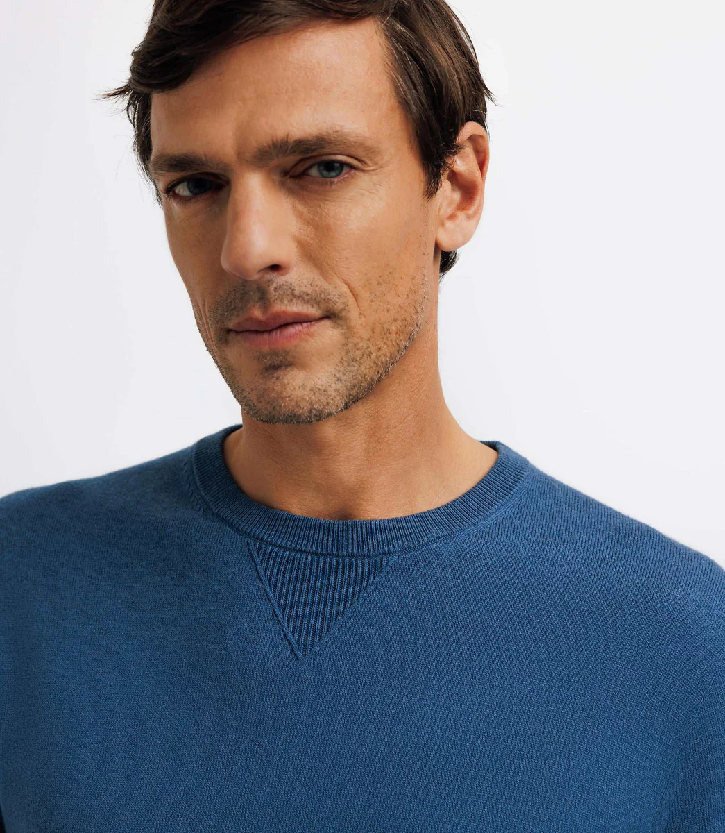 Pull col rond  contrasté indigo