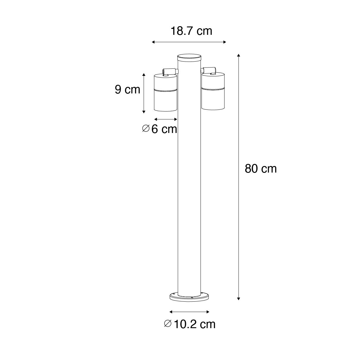 Buitenlamp zwart met grondpin en kabelmof 80cm 2-lichts IP44 - Duo