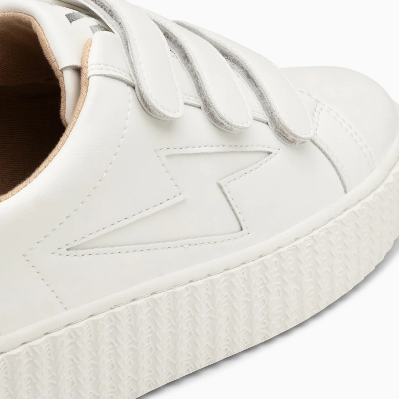Sneakers-Baskets éclair Maria blanc et argent à scratchs
