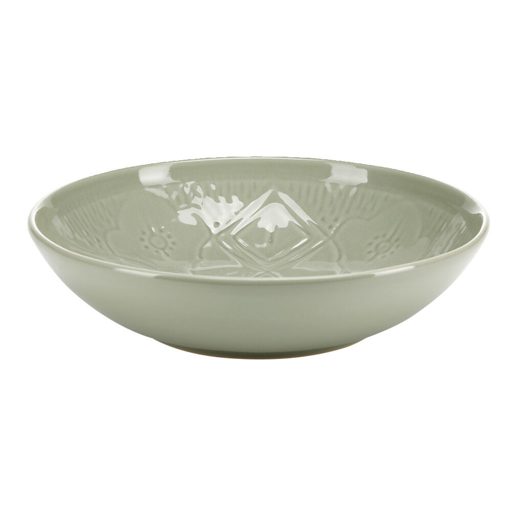 Saladier rond faïence unie verte avec motif en relief Ø26xH6,5cm