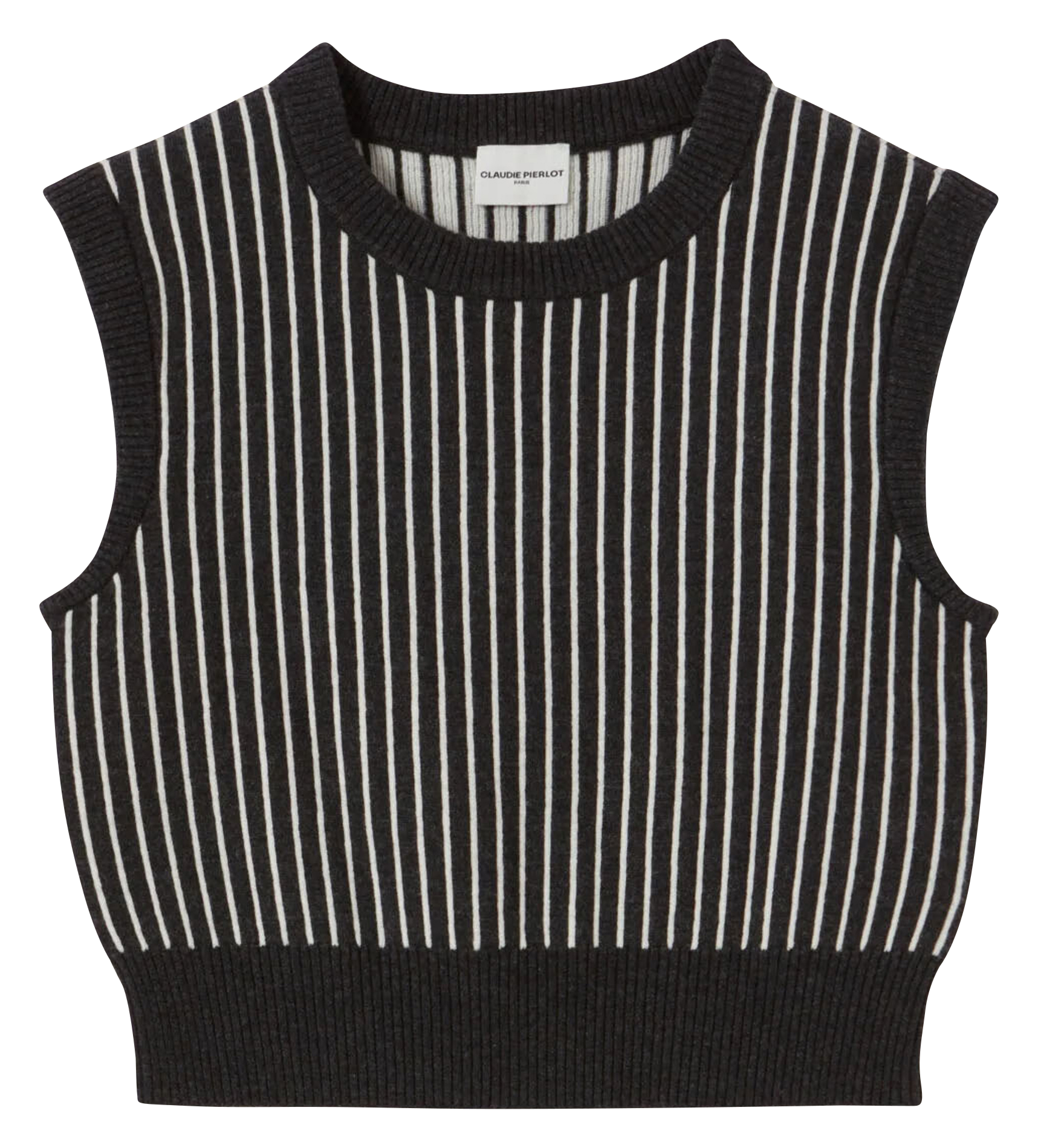Pull rayé sans manches en maille | Gris