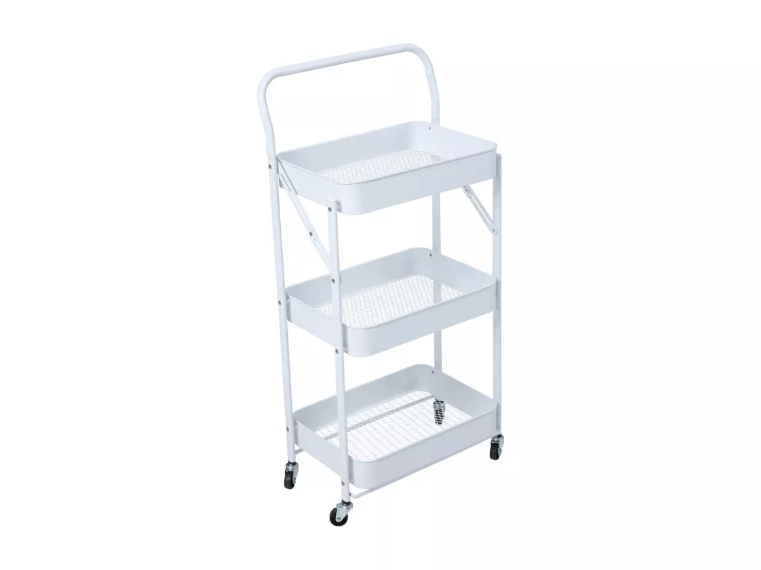 SVITA Chariot de service à roulettes pliable 3 niveaux avec poignée blanc