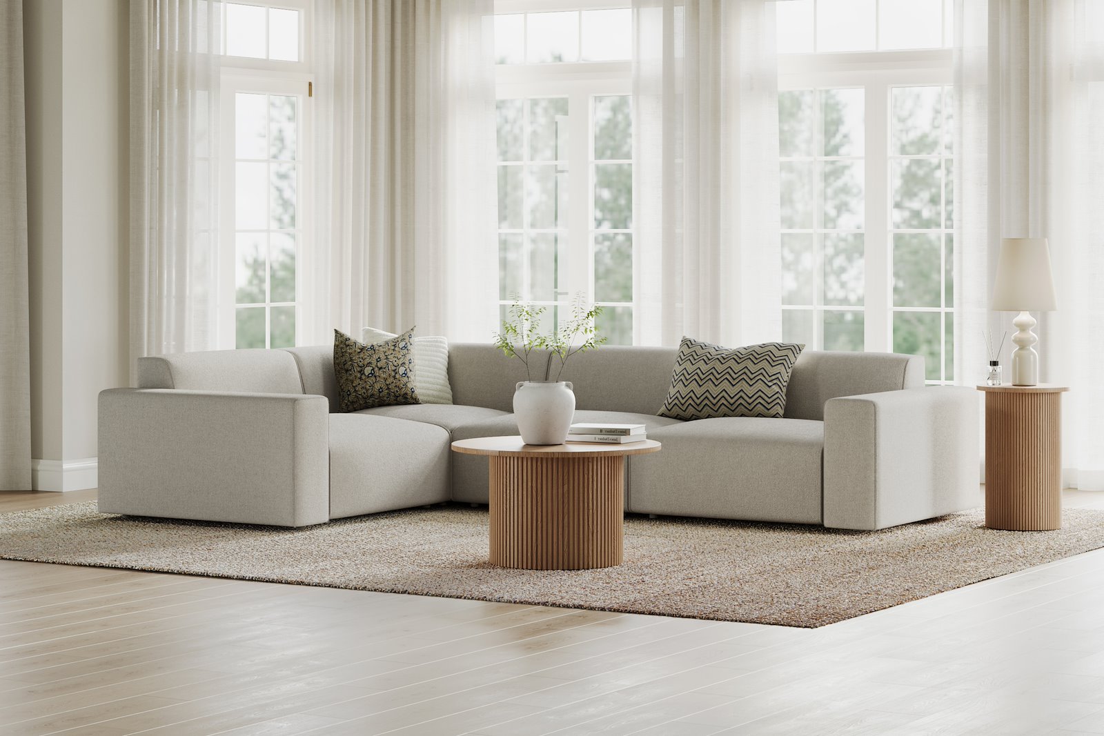 Styl hjørnesofa 1,5/3 hjørnesofa duo puter. Tekstil Lombardo 14 Latte med sorte ben.