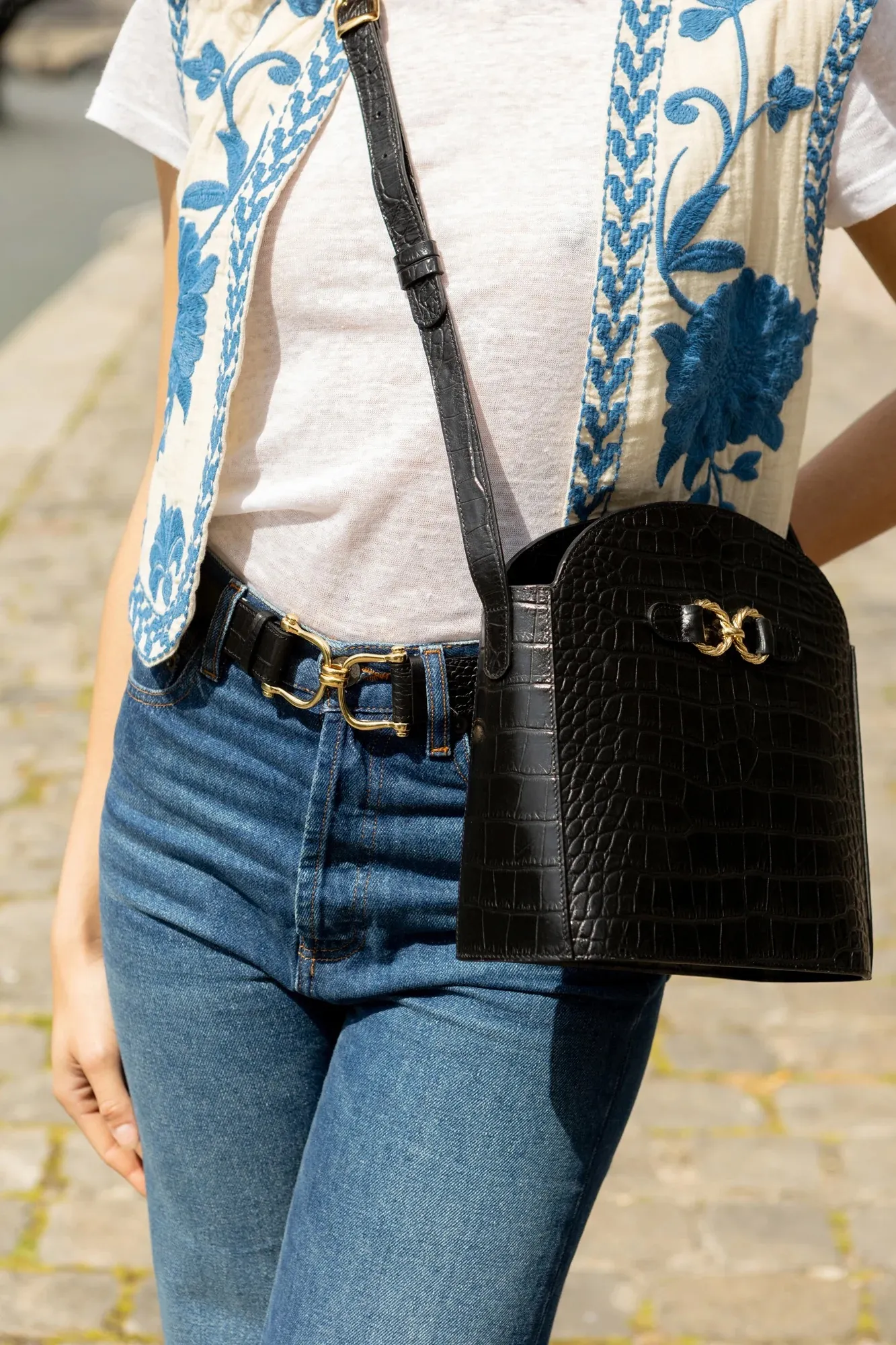 Ceinture Olympe Croco Noir Fauvette