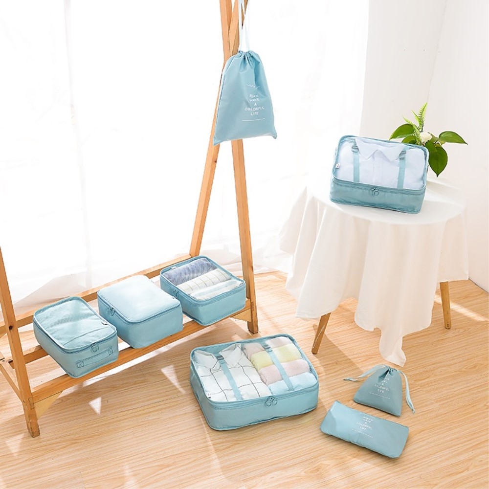 8in1 Spritzwasserfester Koffer Organizer Reise Gepäck Kompressions Kleidertaschen Set - Dunkelblau