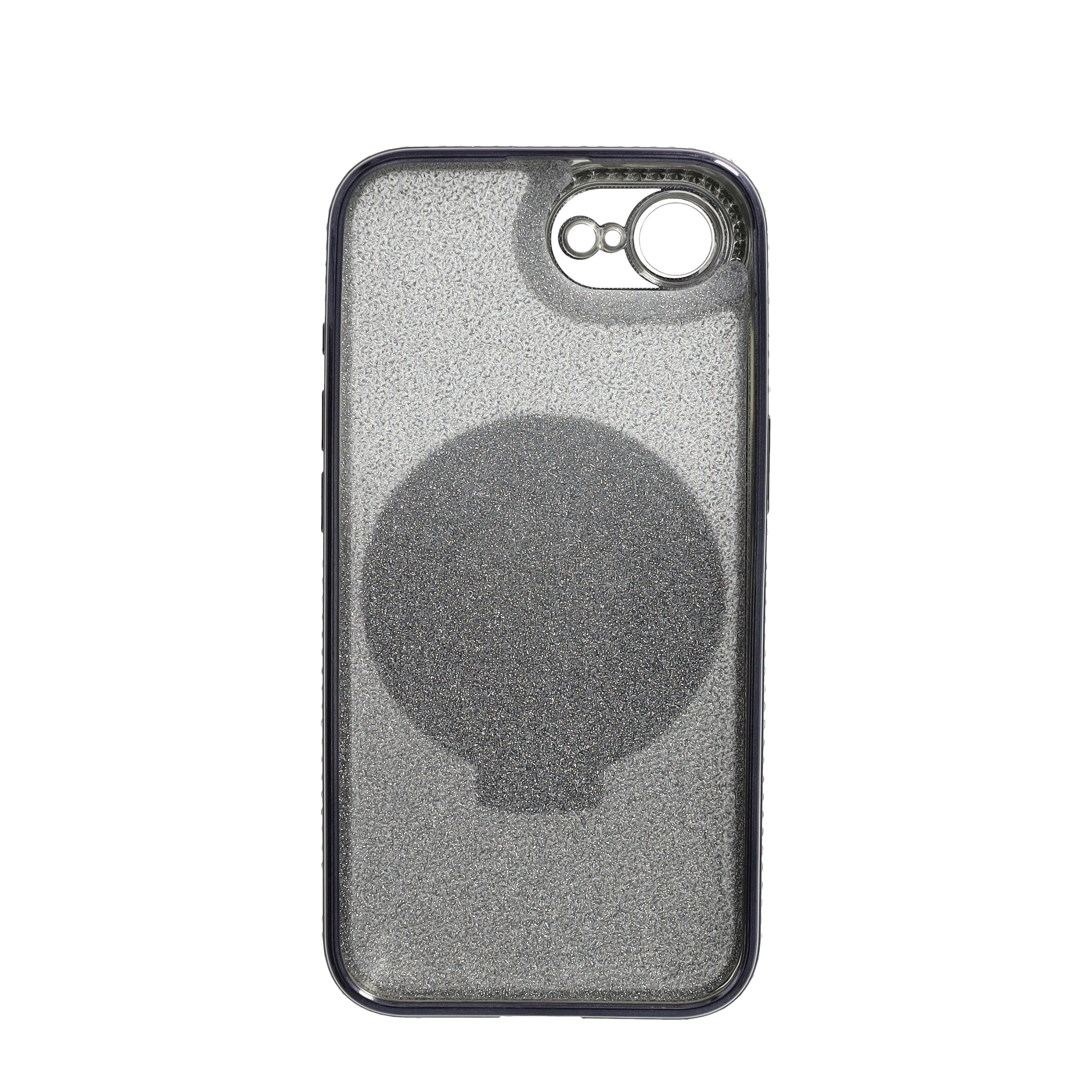 iPhone 16e MagSafe Gummi Case Hülle im Glitzer Design   Magnetischer Kickstand Haltering - Schwarz / Silber