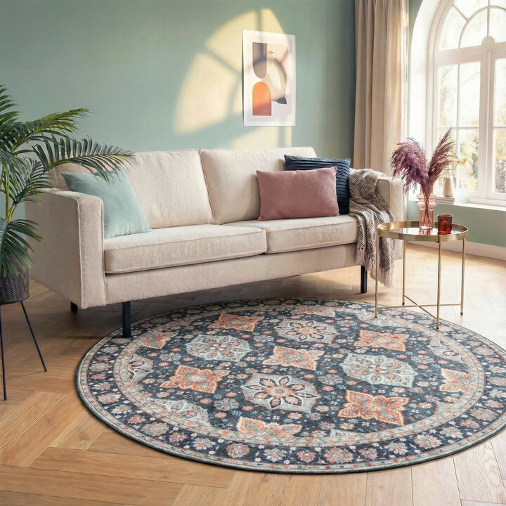 Rond vintage vloerkleed - Imagine Oriental Blauw | Rijk