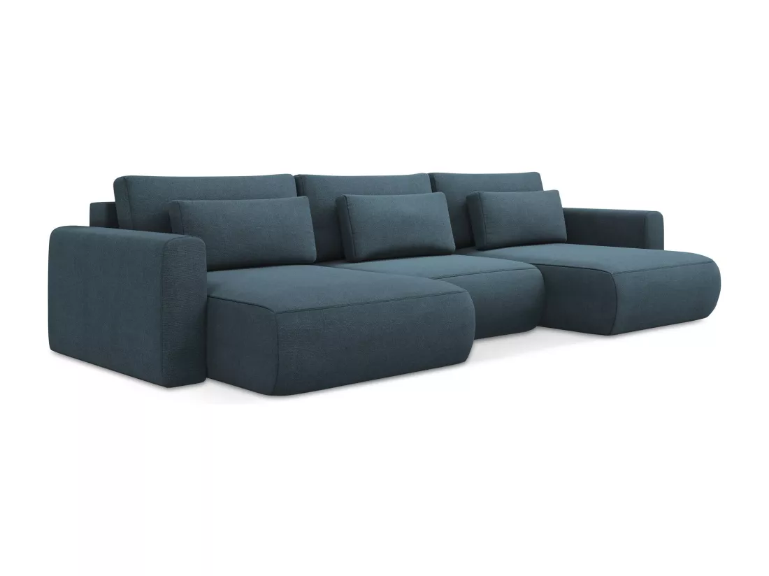 Canapé d'angle panoramique convertible en tissu texturé - jeans bleu - KAPUA