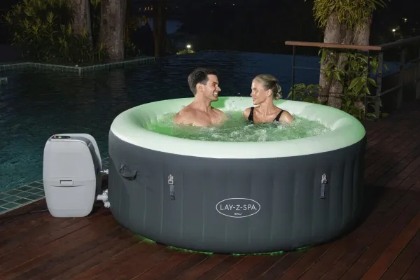 Bestway 60009, 669 L, 4 person(er), Rund, Boble/Jet massage, Acrylonitrilbutadienstyren, PVC, Grå, Hvid