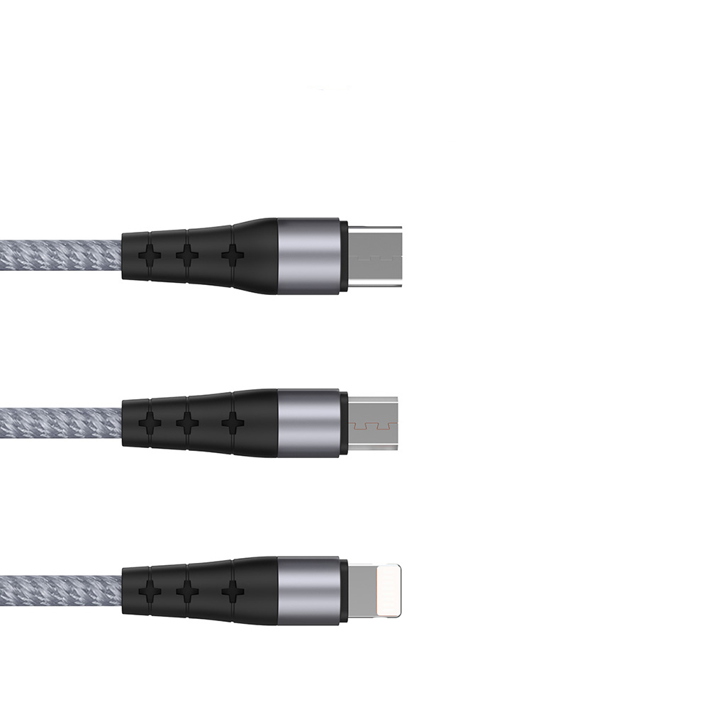 (14cm) 15W 3in1 USB A auf USB C / Lightning / Micro USB Ladekabel Nylon Datenkabel - Schwarz