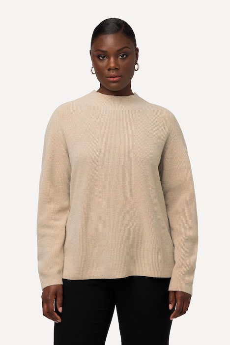 Pullover, Wollmischung, Rippstrick, Stehkragen, Langarm