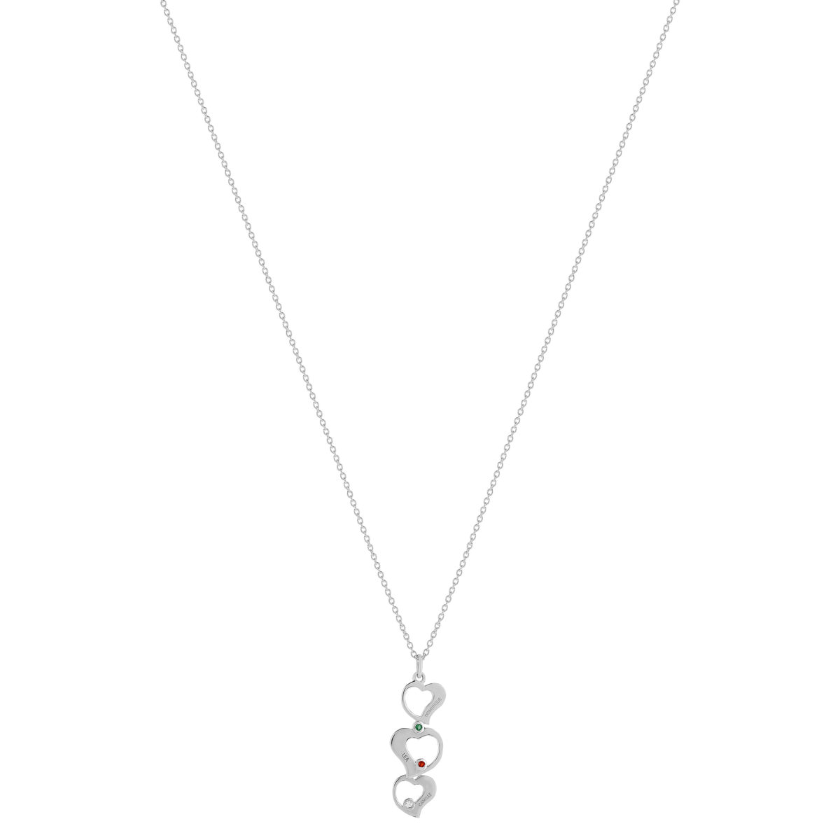 Collier argent 925 triple coeur personnalisable zirconias multicolores 44,5 cm