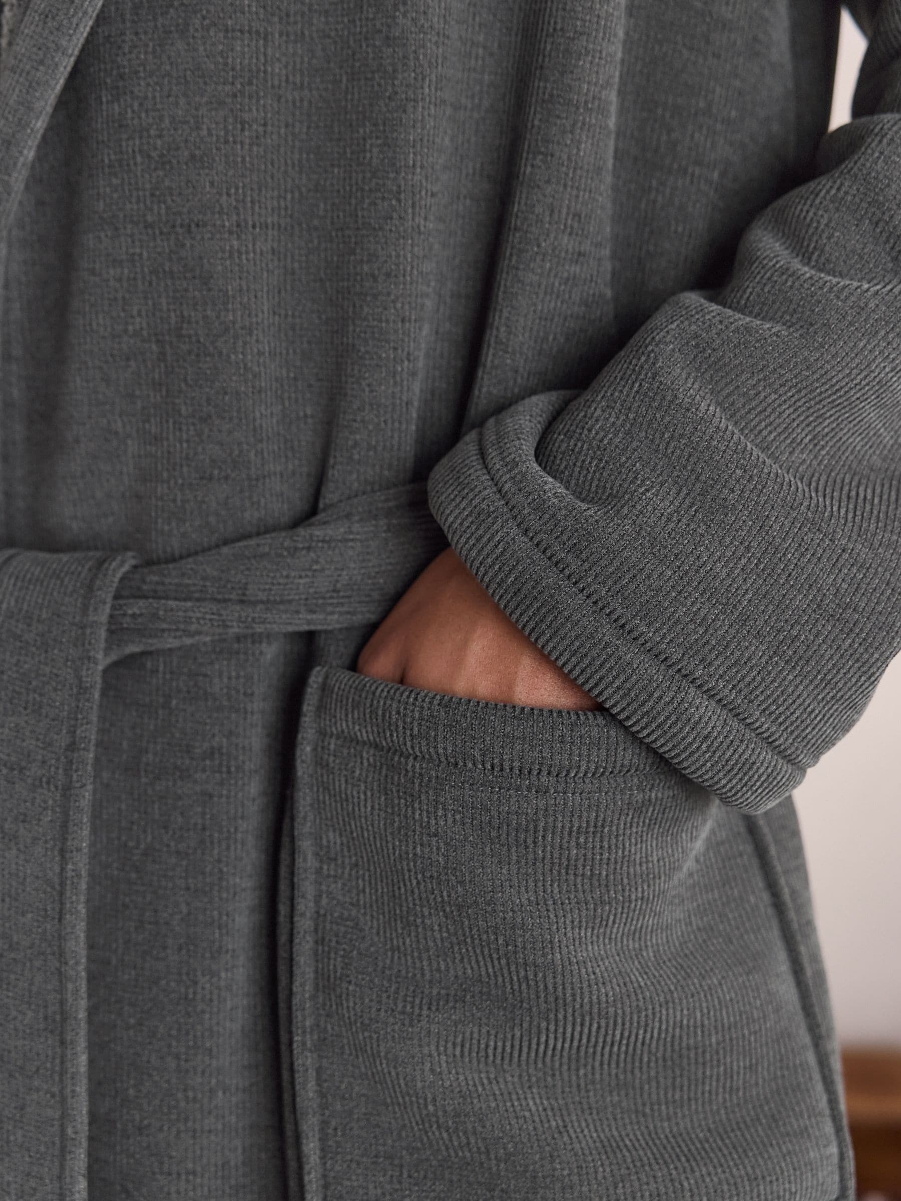 Leisteen grijs - Corded Textured Dressing Gown