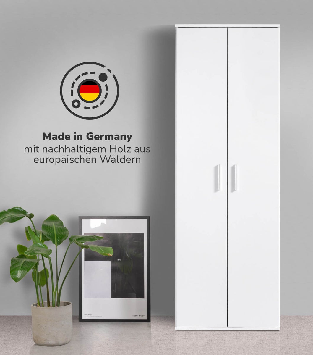 mokebo kast in het wit 'The Long One', multifunctionele kast, alleskunner of opbergkast