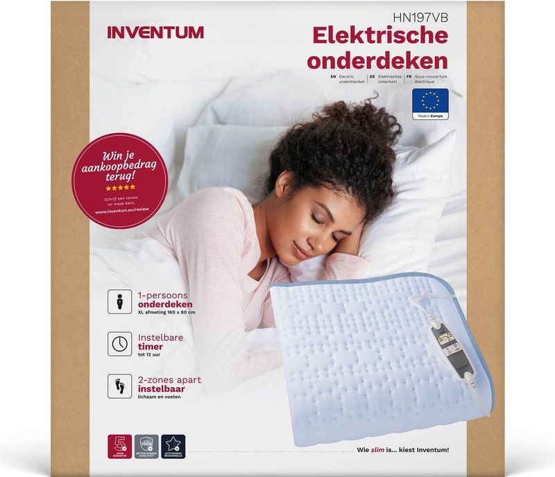 Inventum - HN197VB - Elektrische Onderdeken - Lichtblauw - Antibacterieel