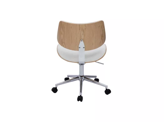 Chaise de bureau à roulettes design blanc, bois clair chêne et métal MALMO