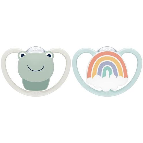 Lot de 2 Sucettes SPACE 0-6m Grenouille/Arc en ciel - NUK