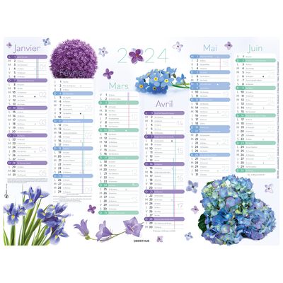 Calendrier Fleurs - 6 mois par face - 32 x 42 cm - Oberthur