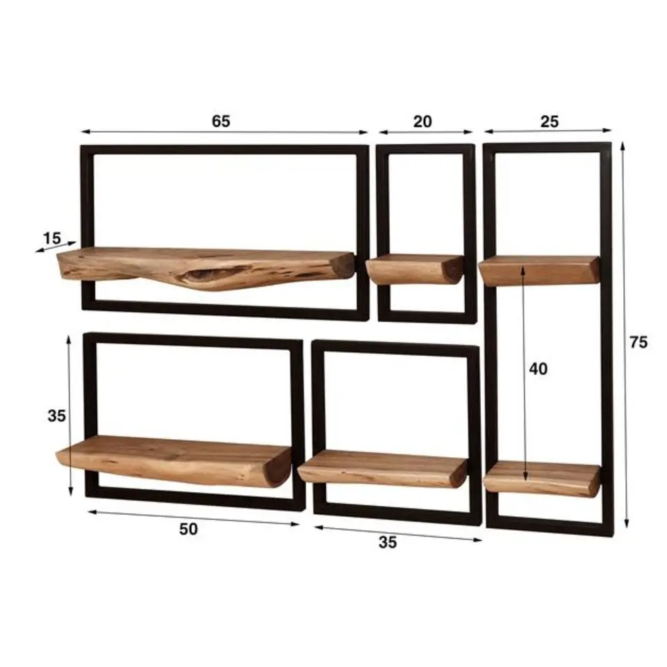 Hoyz Collection - Wandschap Set Edge - Massief Acacia Naturel - Set van 5