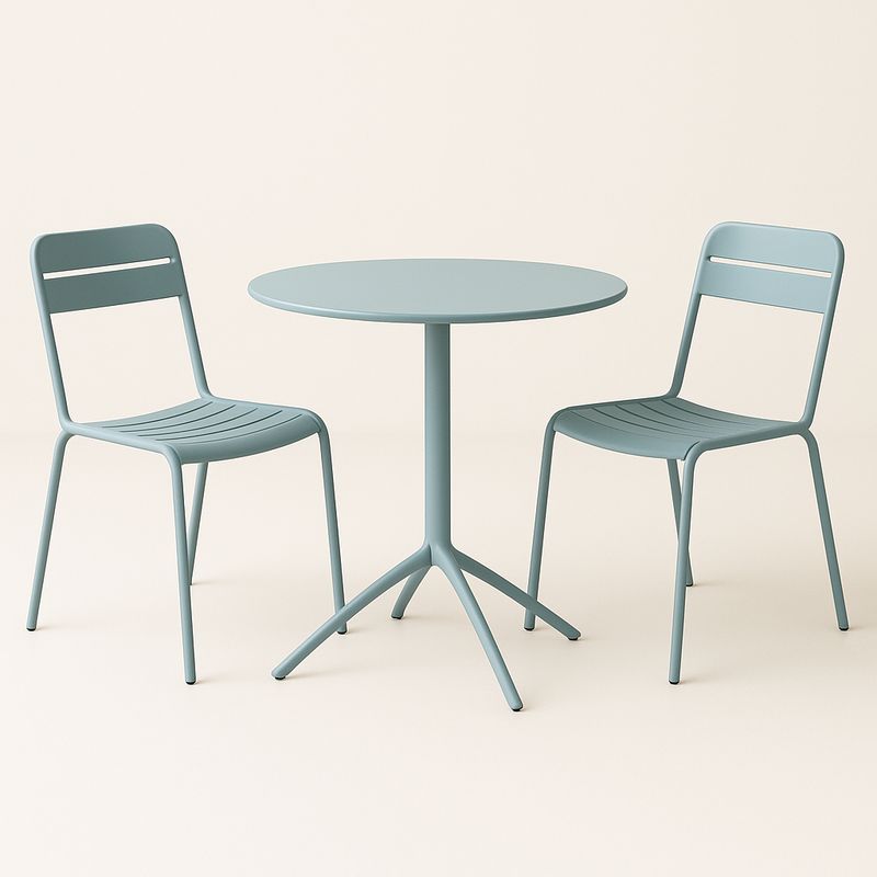 Garten-Bistrotischset aus Metall in Blaugrau Ø80cm