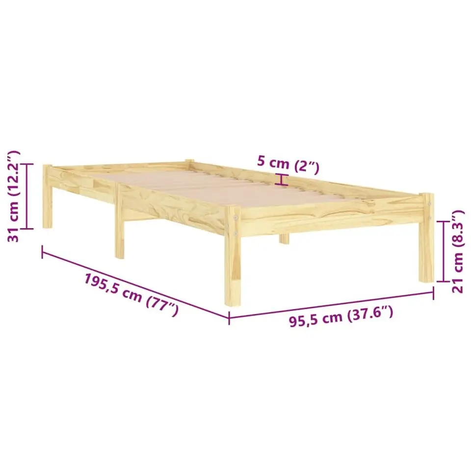 vidaXL - Bed frame met lattenbodem - Naturel - Massief grenenhout - 90x190 cm