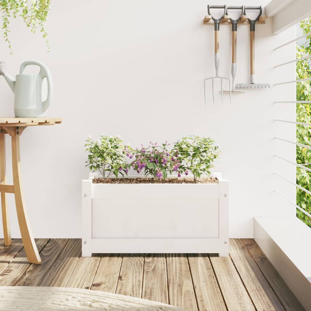 Jardinière blanc 60x31x31 cm bois de pin massif